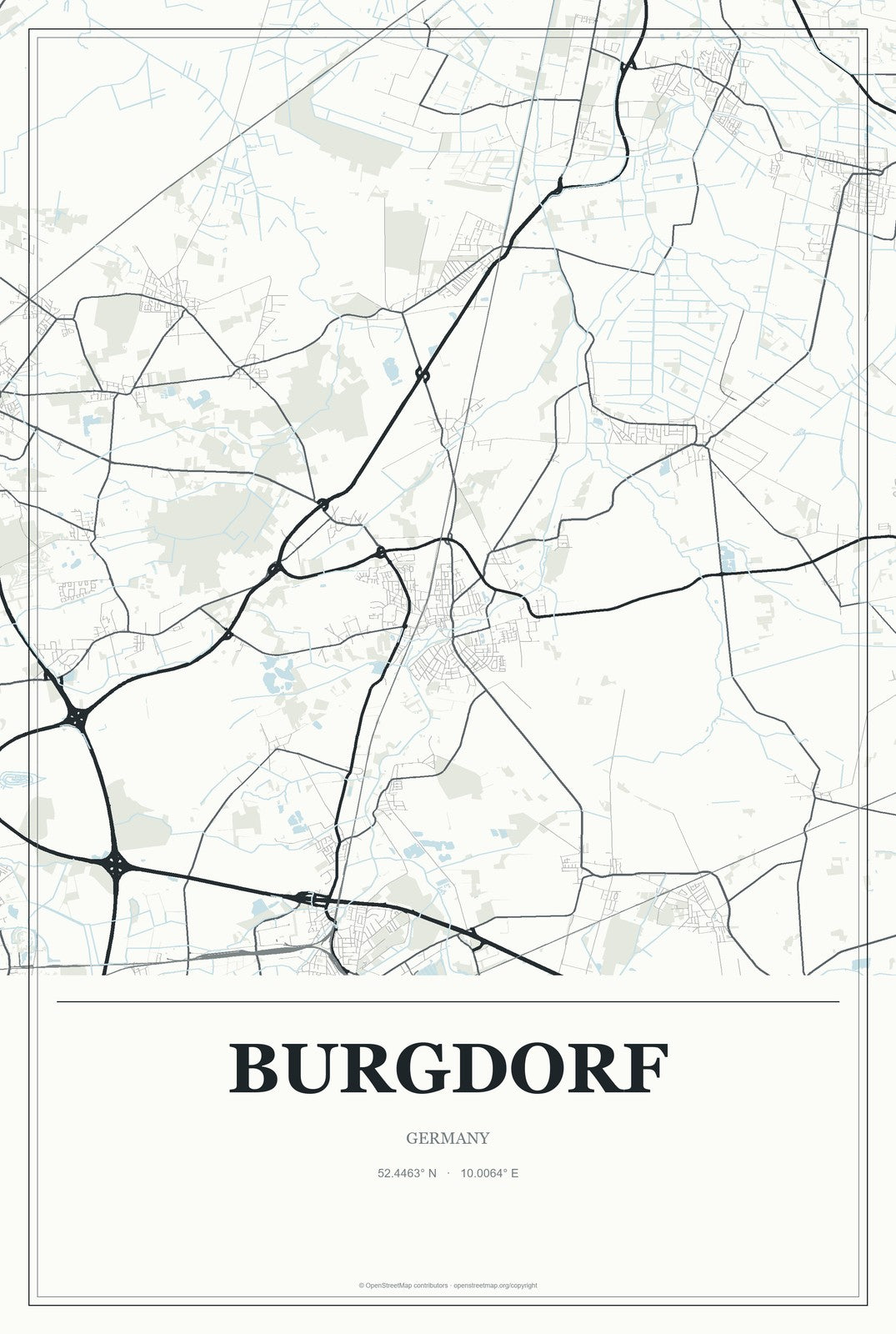 Burgdorf, Germany City Map Aluminum Sign in Gallery Air style