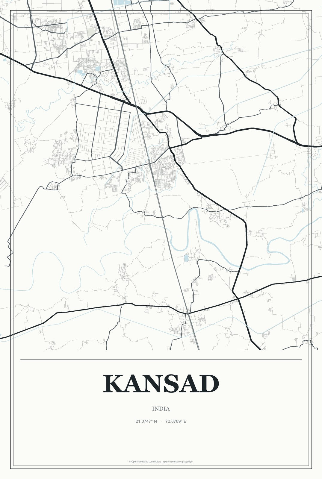 Kansad, India City Map Aluminum Sign in Gallery Air style