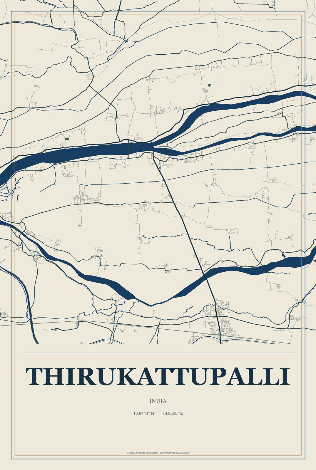 Thirukattupalli, India City Map Aluminum Sign in Coastal Cutout style