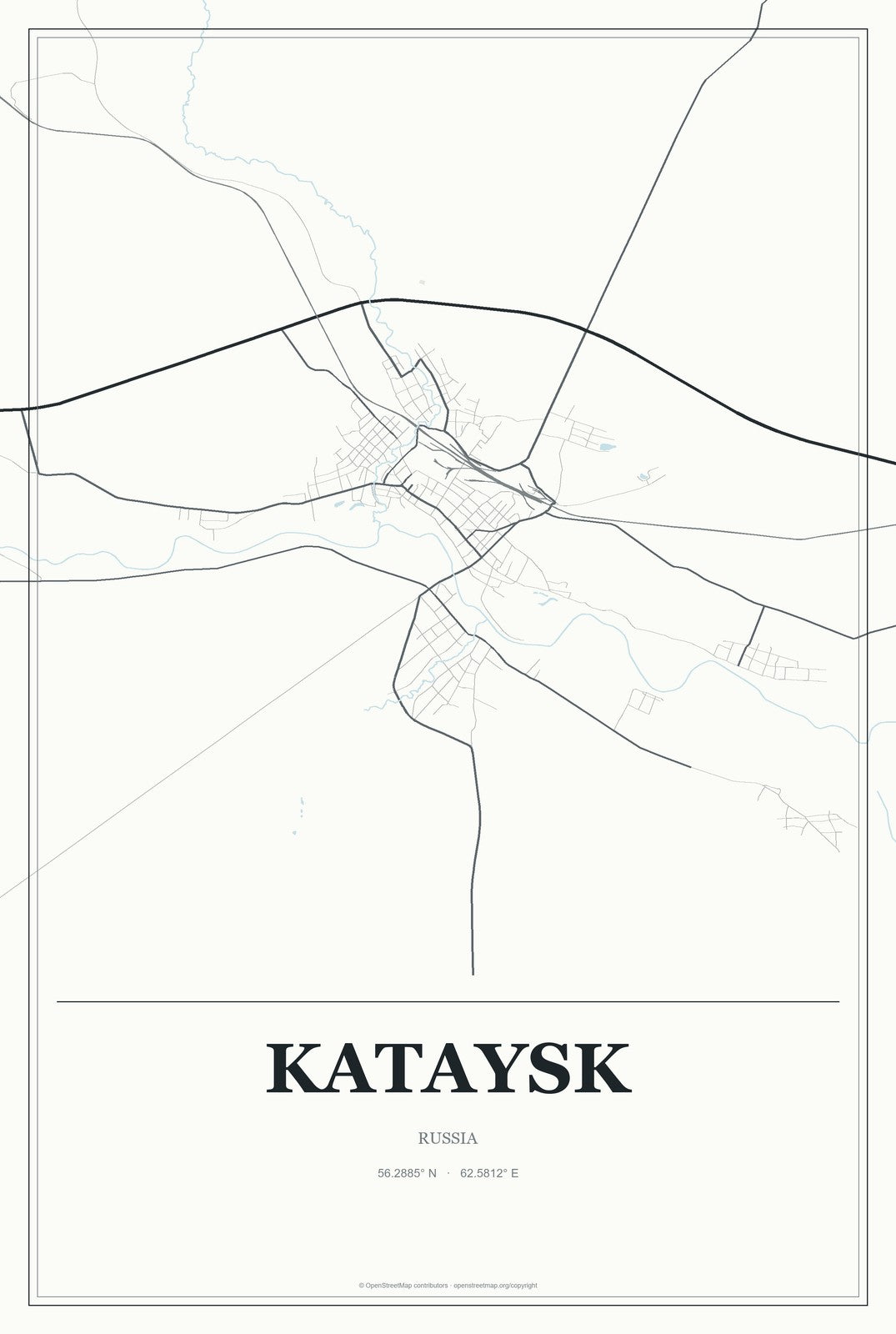Kataysk, Russia City Map Aluminum Sign in Gallery Air style
