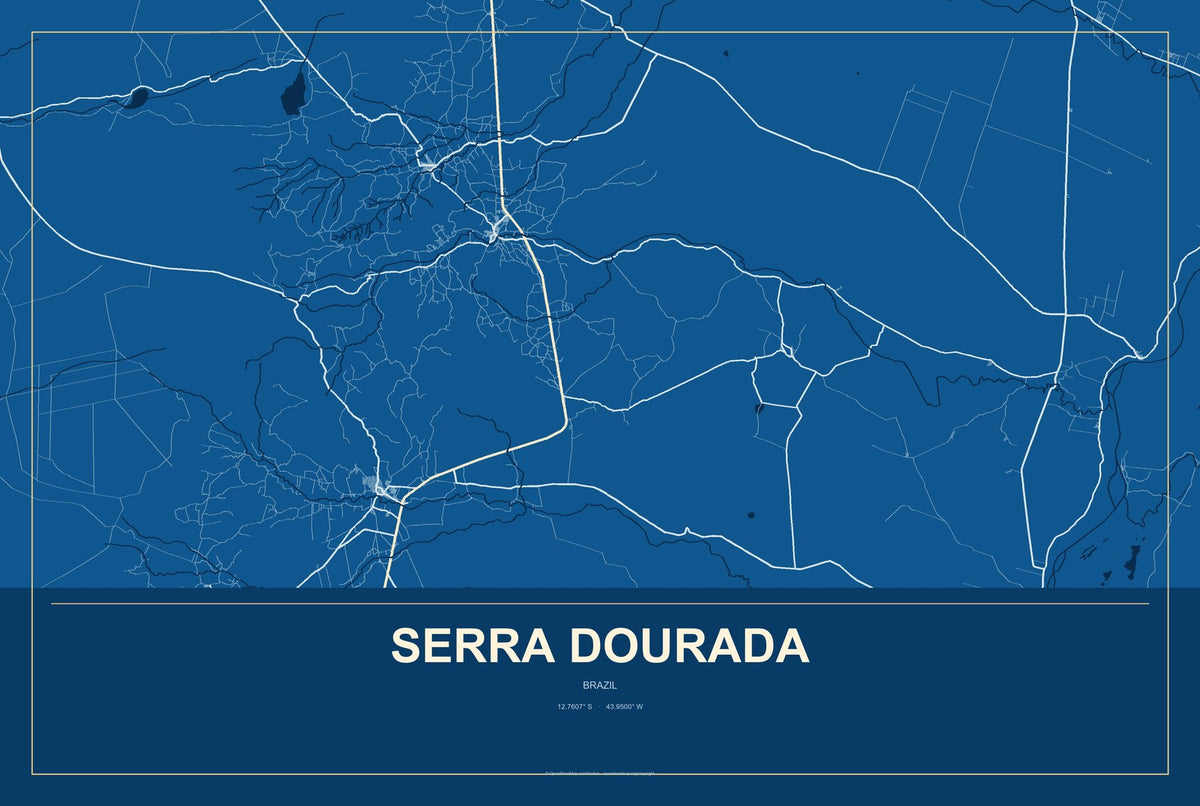 Serra Dourada, Brazil City Map Aluminum Sign in Harbor Cobalt style