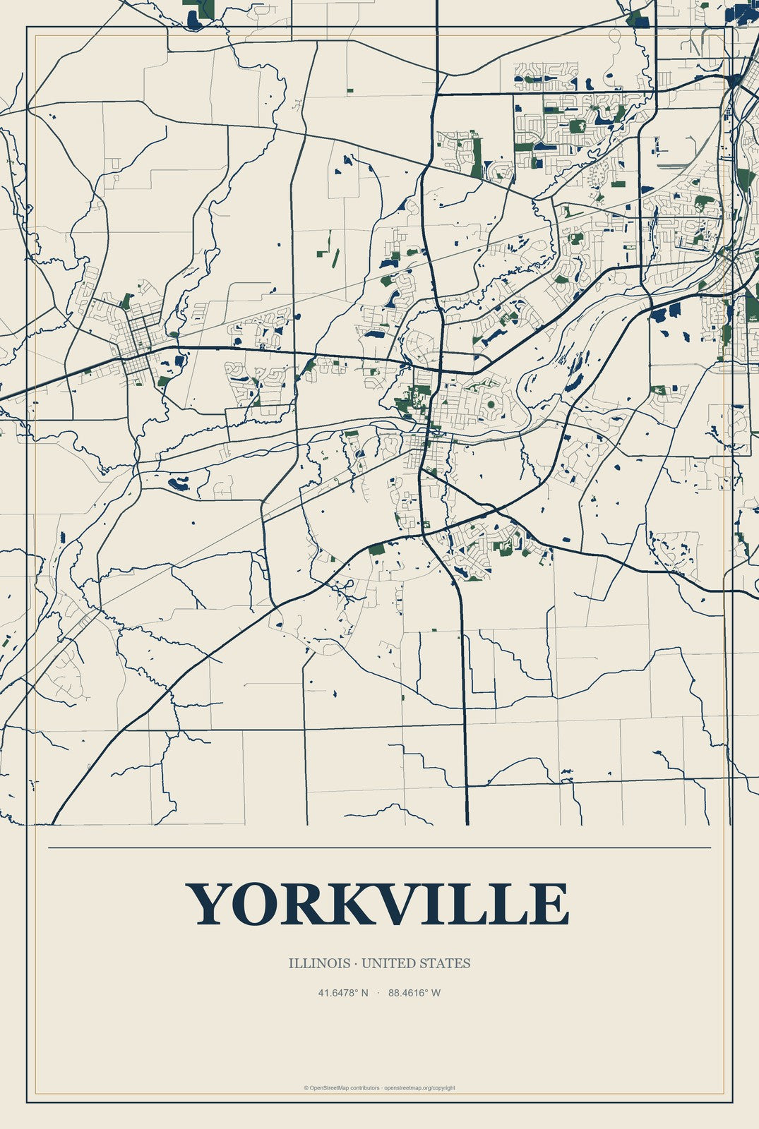 Yorkville, Illinois City Map Aluminum Sign in Coastal Cutout style