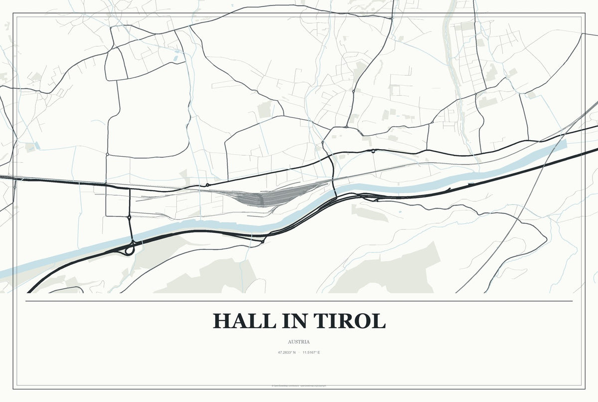 Hall in Tirol, Austria City Map Aluminum Sign in Gallery Air style