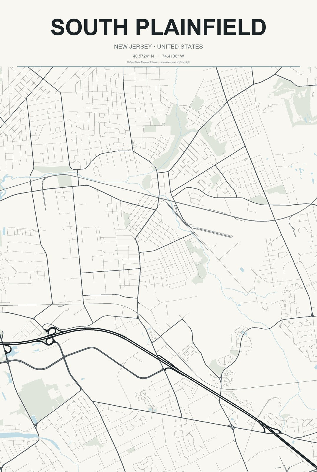 South Plainfield, New Jersey City Map Aluminum Sign in Headline Atlas style