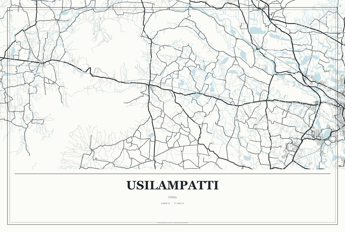 Usilampatti, India City Map Aluminum Sign in Gallery Air style