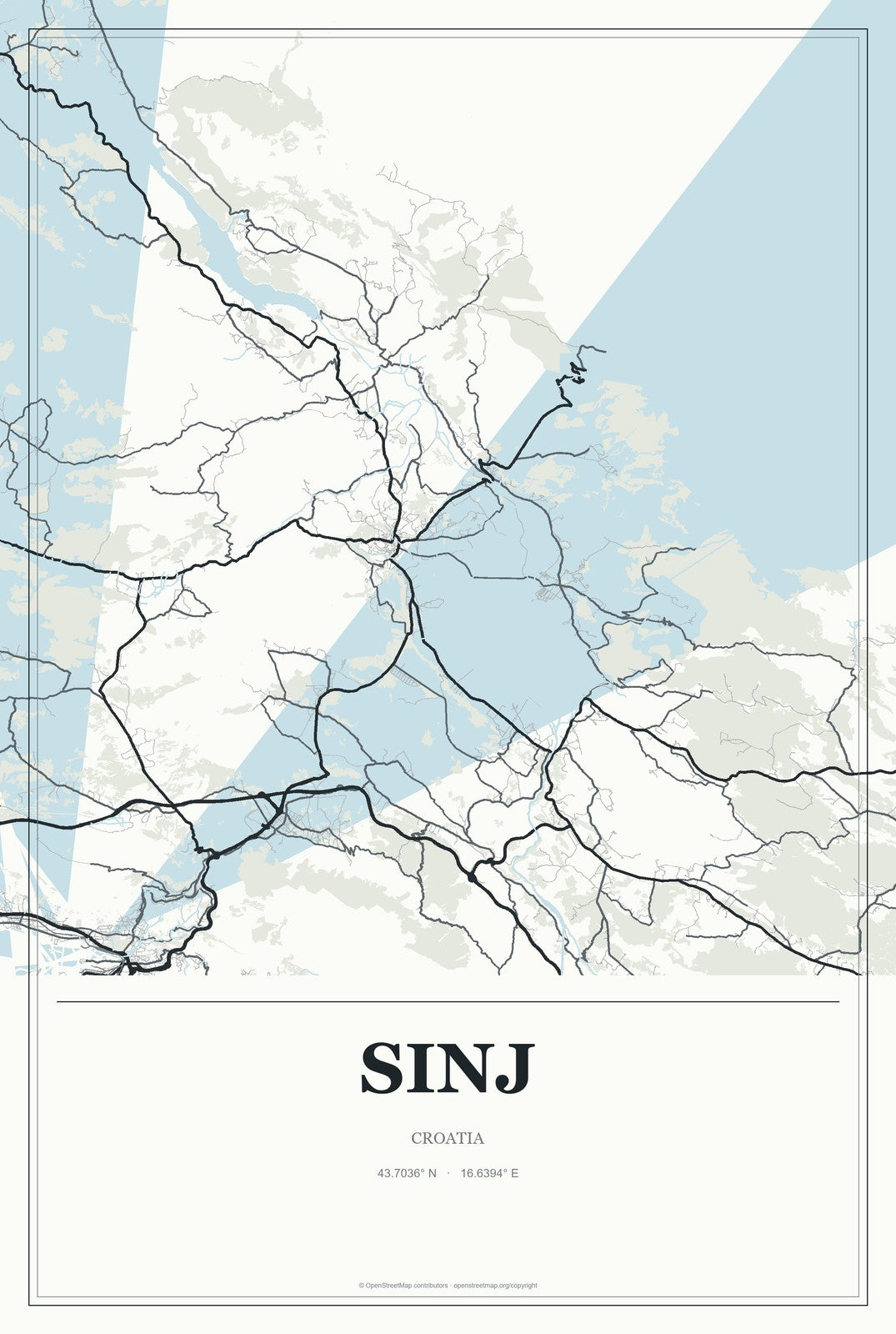 Sinj, Croatia City Map Aluminum Sign in Gallery Air style