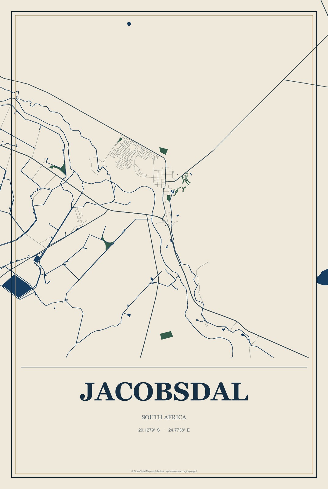 Jacobsdal, South Africa City Map Aluminum Sign in Coastal Cutout style