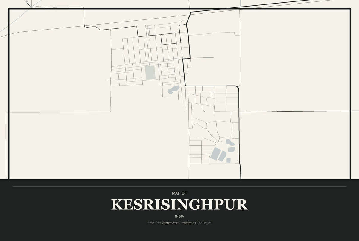 Kesrisinghpur, India City Map Aluminum Sign in Museum Plaque style