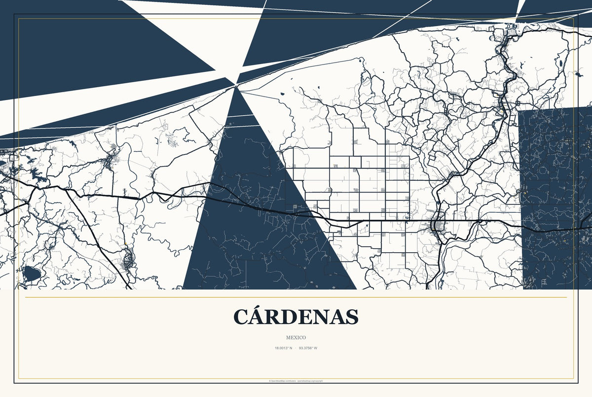 Cárdenas, San Luis Potosí, Mexico City Map Aluminum Sign in Citrine Modern style
