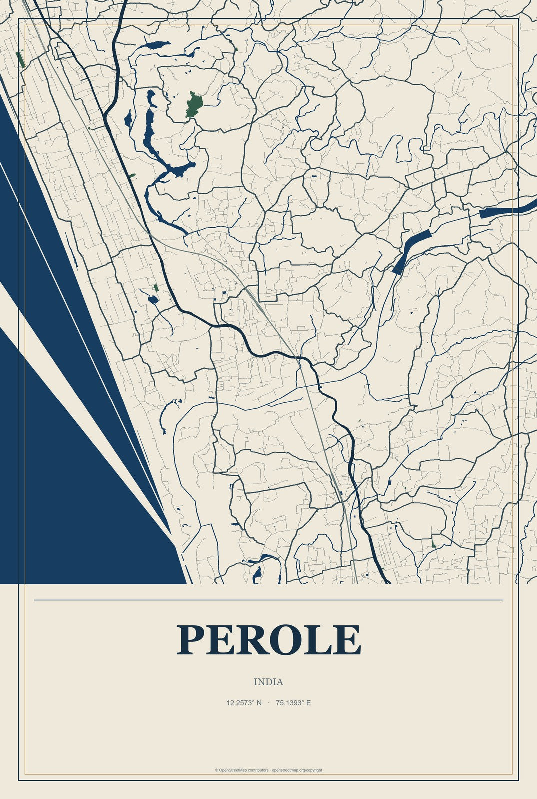 Perole, India City Map Aluminum Sign in Coastal Cutout style