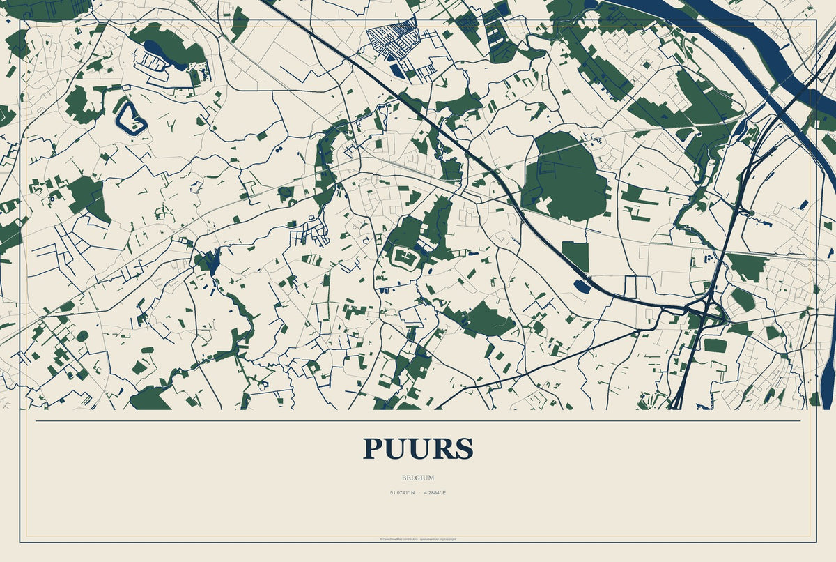 Puurs, Belgium City Map Aluminum Sign in Coastal Cutout style