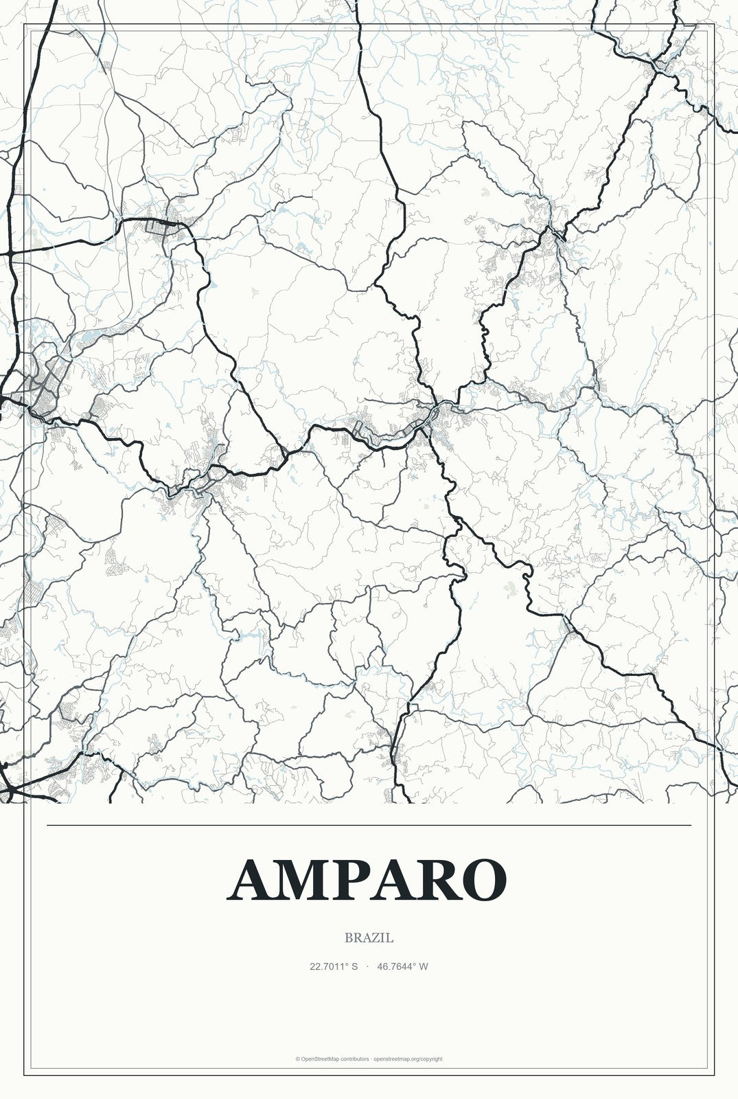 Amparo, Brazil City Map Aluminum Sign in Gallery Air style