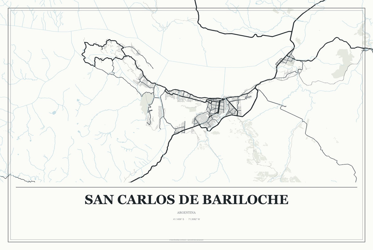 San Carlos de Bariloche, Argentina City Map Aluminum Sign in Gallery Air style