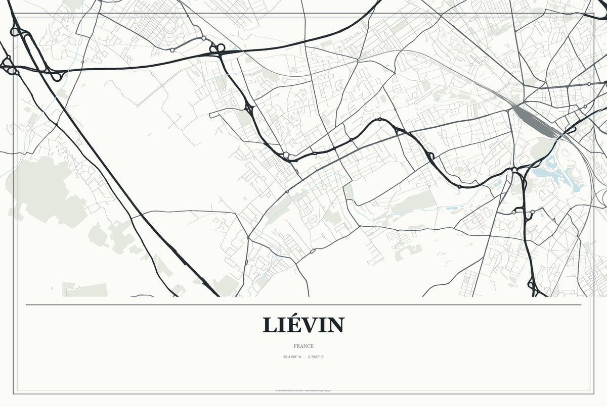 Liévin, France City Map Aluminum Sign in Gallery Air style
