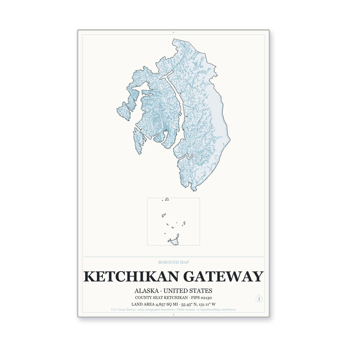 Ketchikan Gateway Borough, Alaska Map Aluminum Sign in Gallery Air style