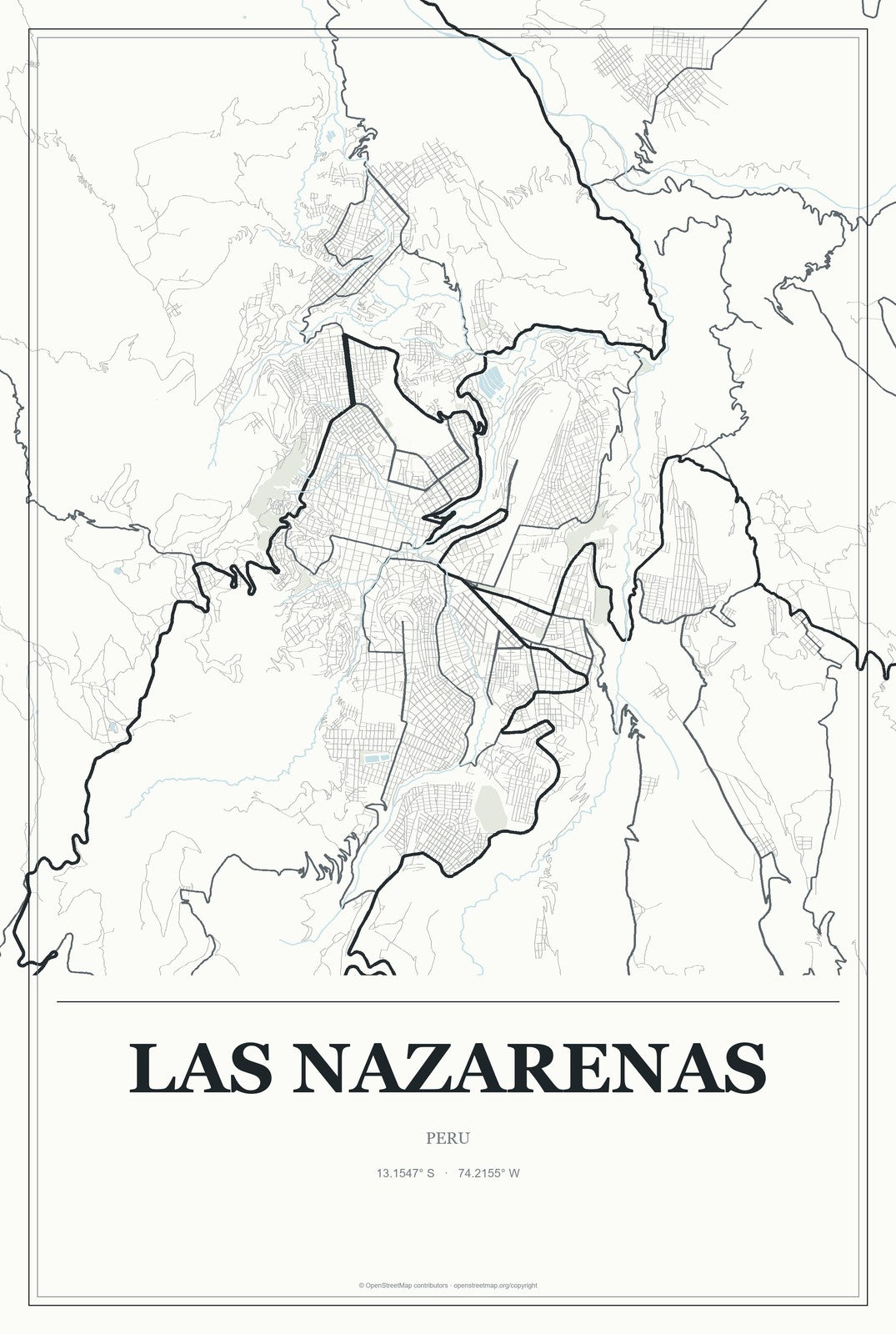 Las Nazarenas, Peru City Map Aluminum Sign in Gallery Air style