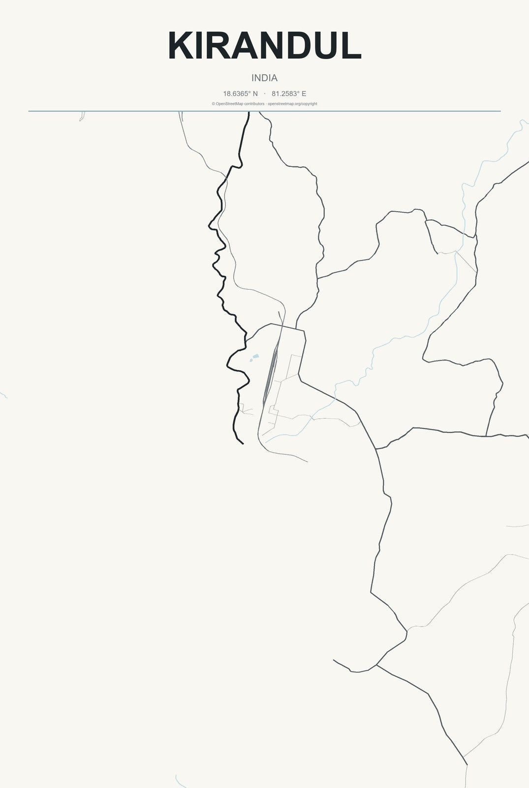 Kirandul, India City Map Aluminum Sign in Headline Atlas style