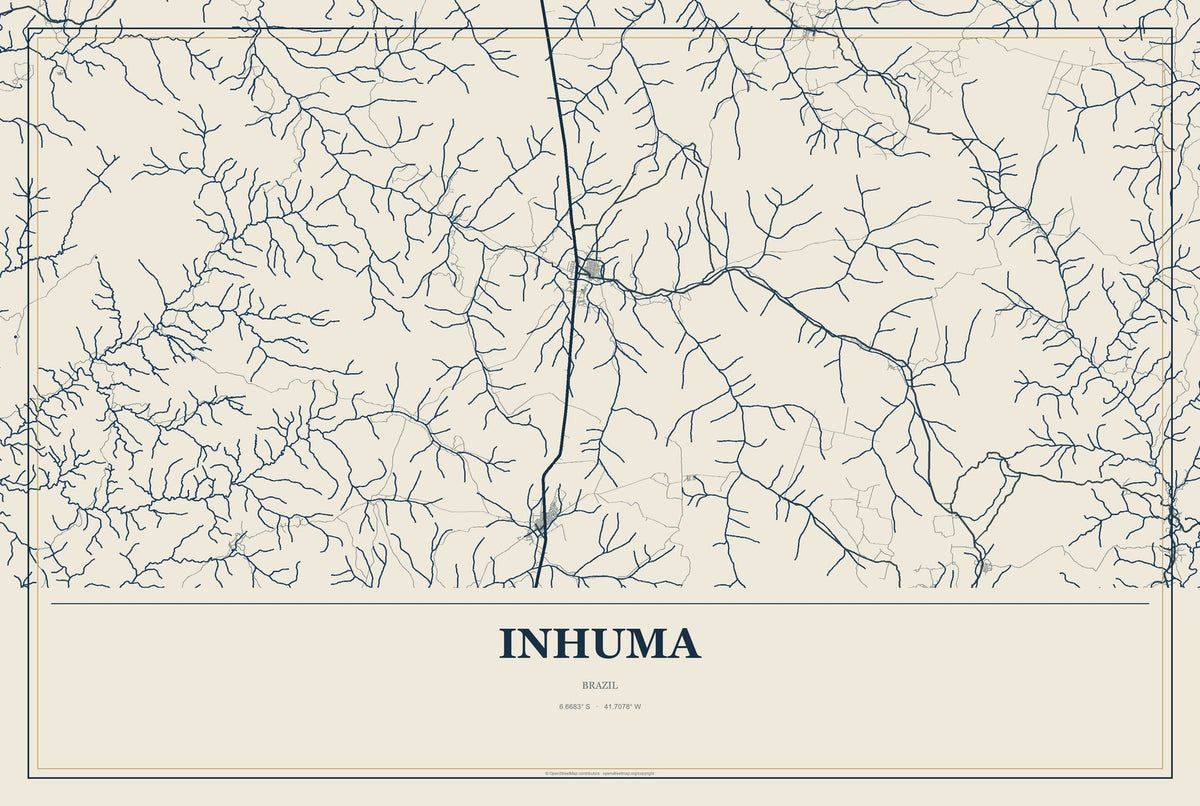 Inhuma, Brazil City Map Aluminum Sign in Coastal Cutout style