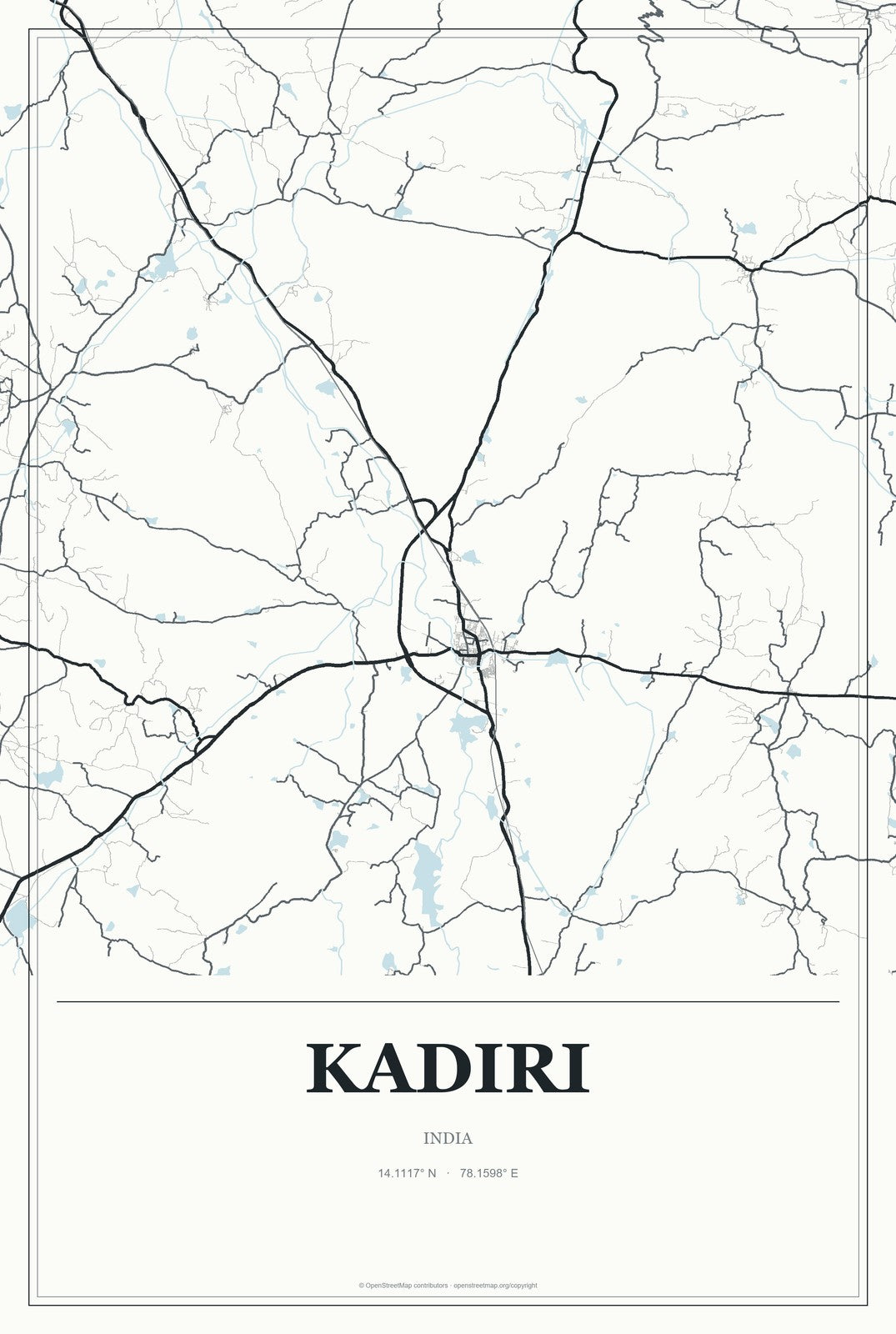 Kadiri, India City Map Aluminum Sign in Gallery Air style
