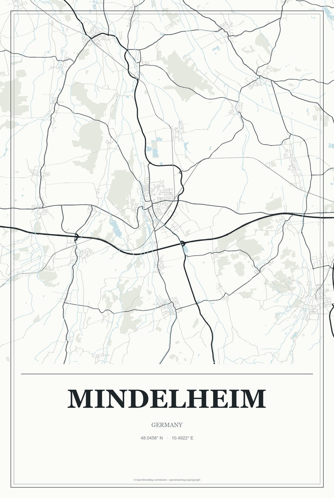 Mindelheim, Germany City Map Aluminum Sign in Gallery Air style