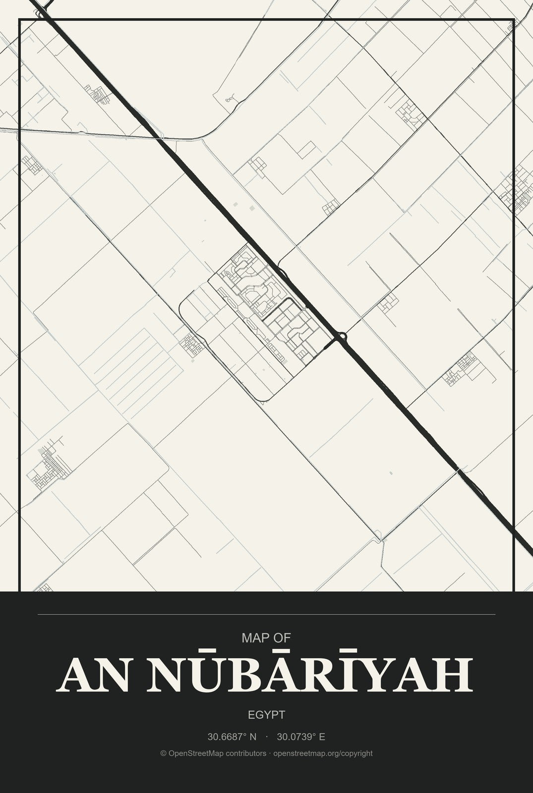 An Nūbārīyah, Egypt City Map Aluminum Sign in Museum Plaque style