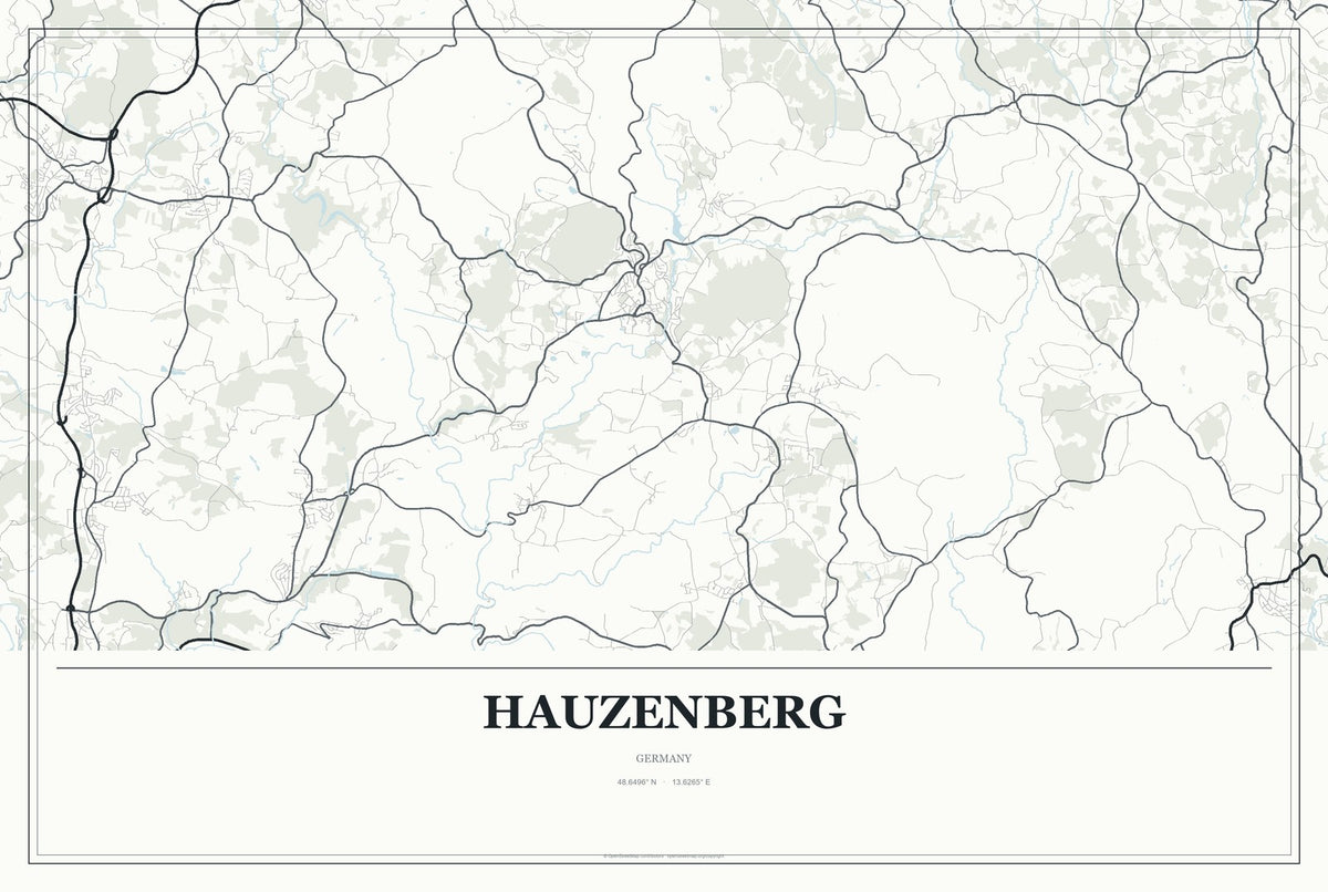 Hauzenberg, Germany City Map Aluminum Sign in Gallery Air style