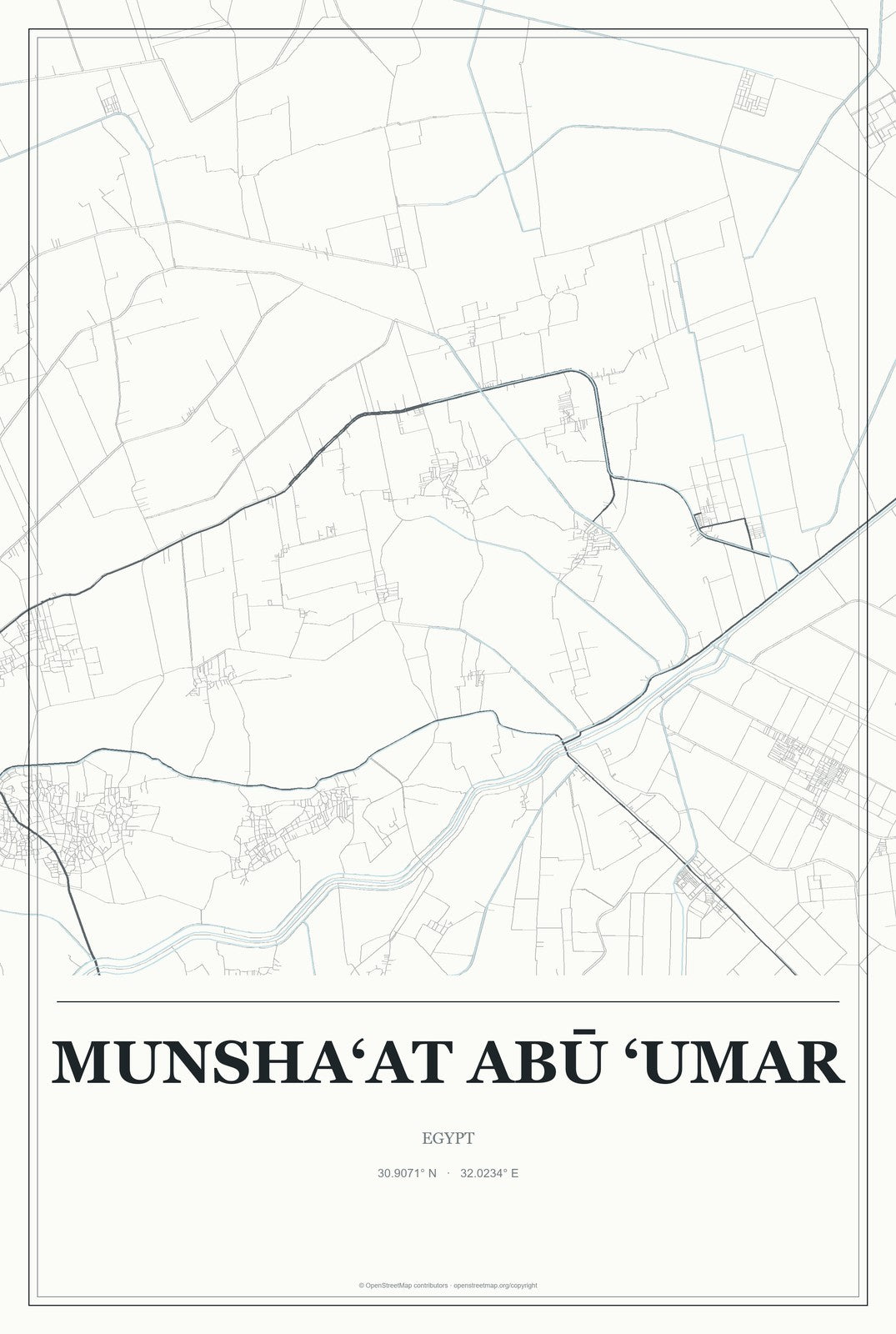 Munsha‘at Abū ‘Umar, Egypt City Map Aluminum Sign in Gallery Air style