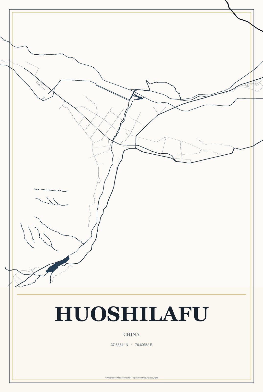 Huoshilafu, China City Map Aluminum Sign in Citrine Modern style