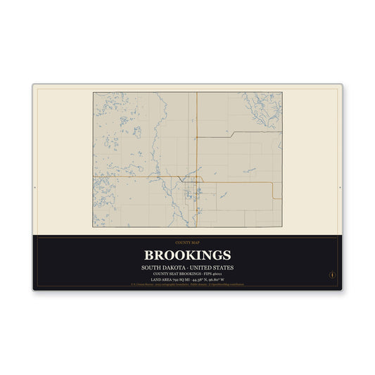 Brookings County, South Dakota Map Aluminum Sign in Museum Plaque style