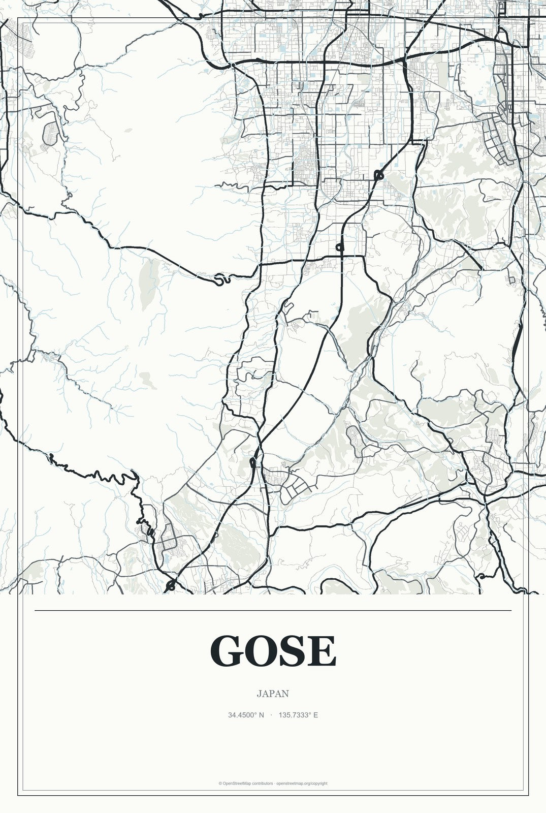 Gose, Japan City Map Aluminum Sign in Gallery Air style