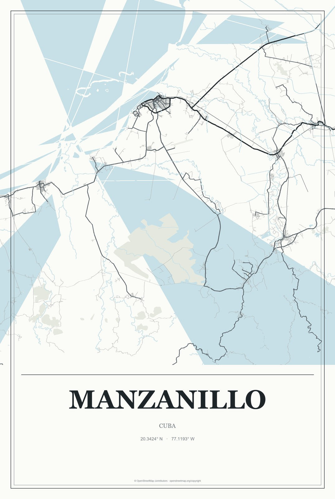 Manzanillo, Cuba City Map Aluminum Sign in Gallery Air style