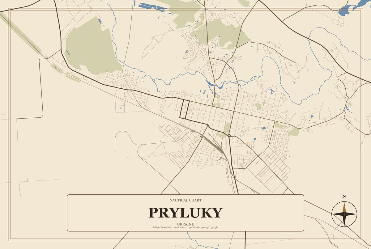 Pryluky, Ukraine City Map Aluminum Sign in Heritage Nautical style