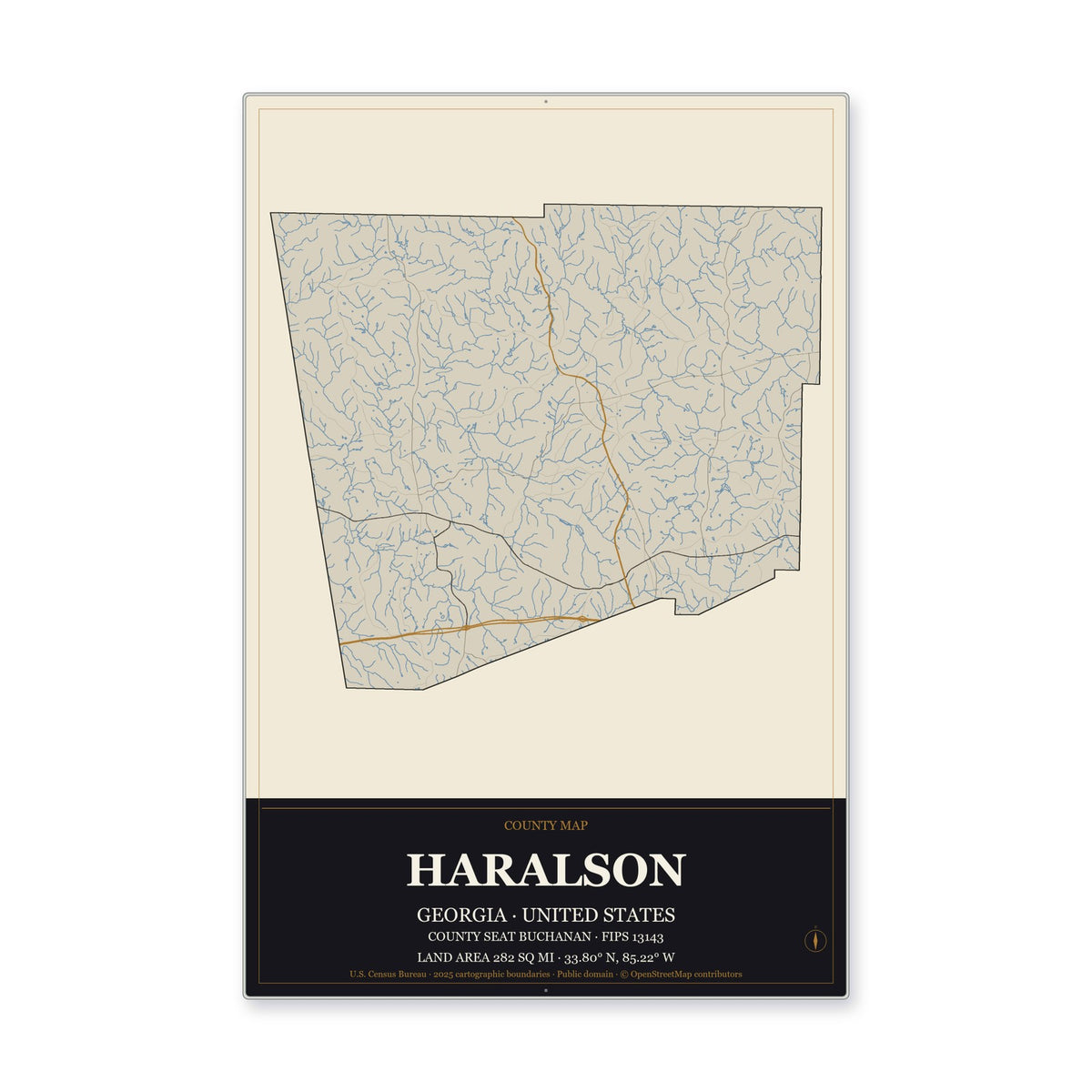 Haralson County, Georgia Map Aluminum Sign in Museum Plaque style