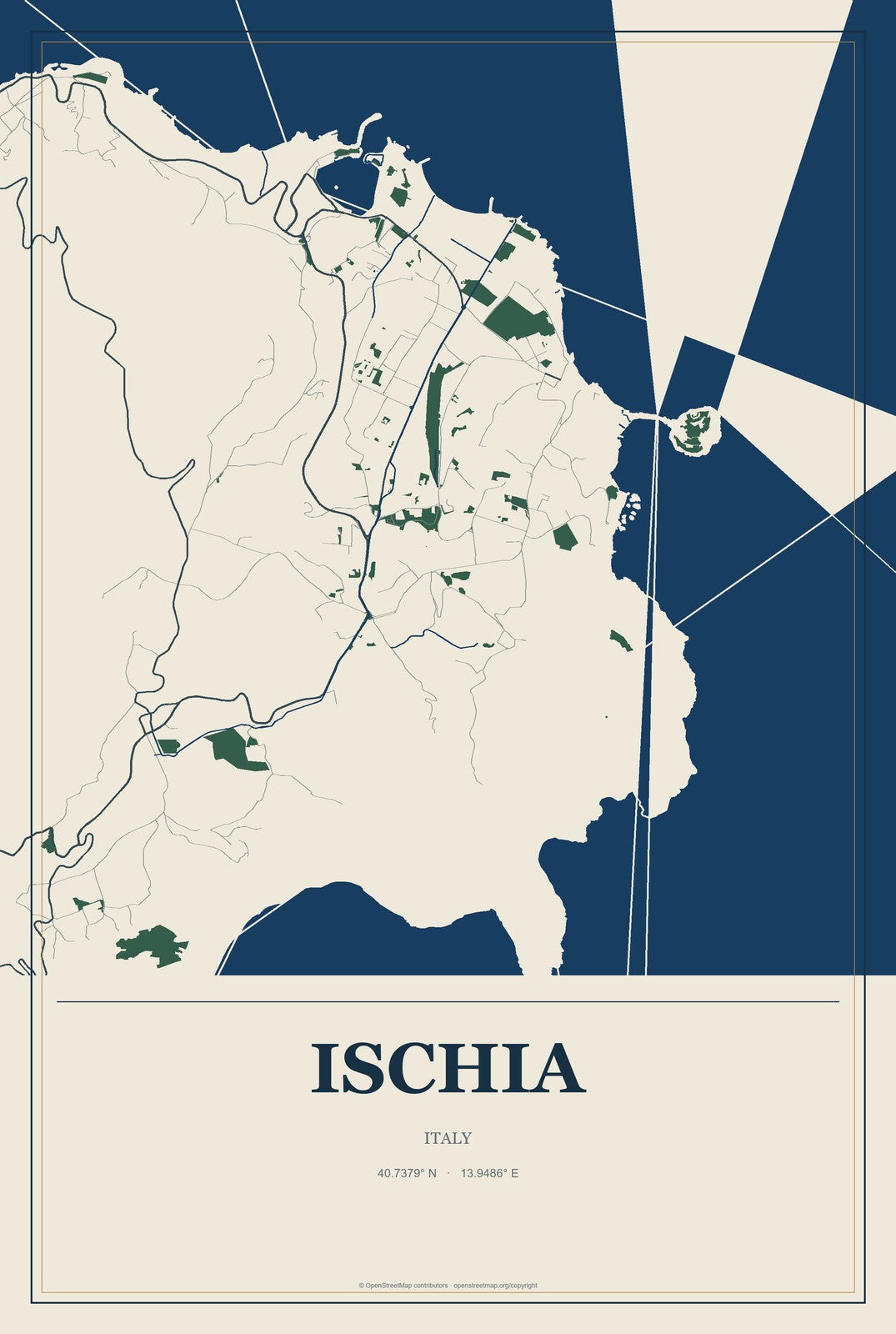 Ischia, Italy City Map Aluminum Sign in Coastal Cutout style