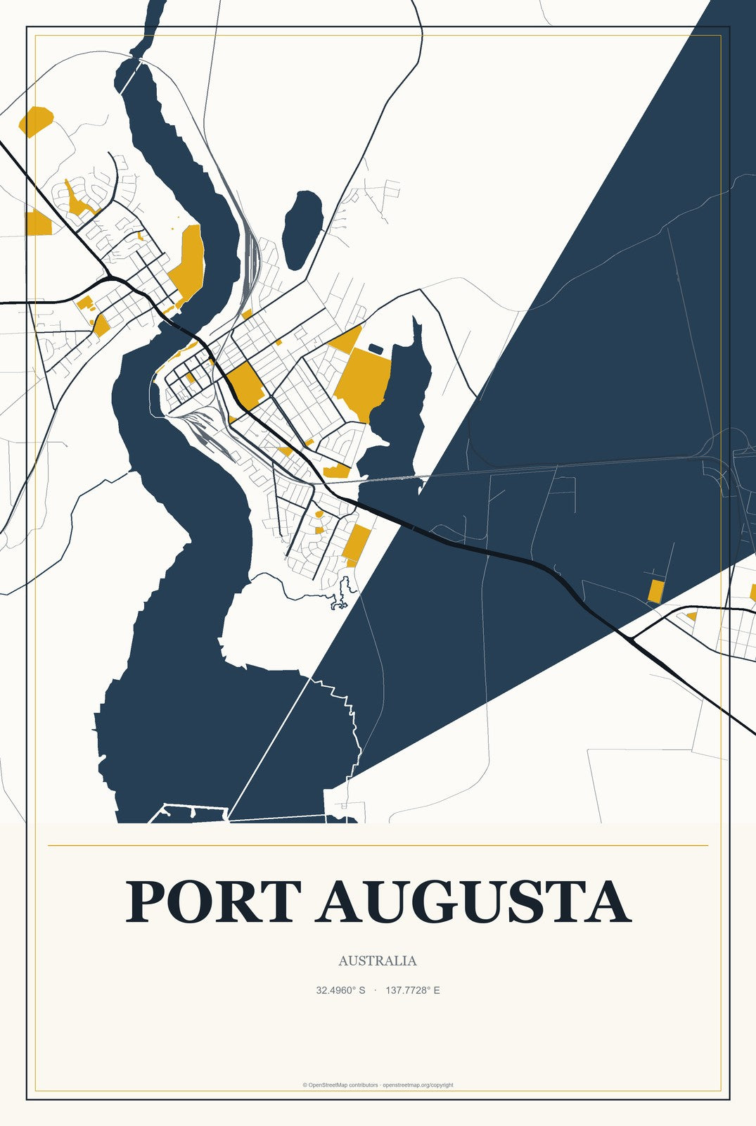 Port Augusta, Australia City Map Aluminum Sign in Citrine Modern style