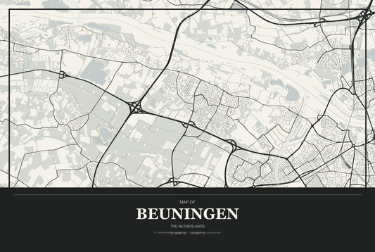 Beuningen, The Netherlands City Map Aluminum Sign in Museum Plaque style
