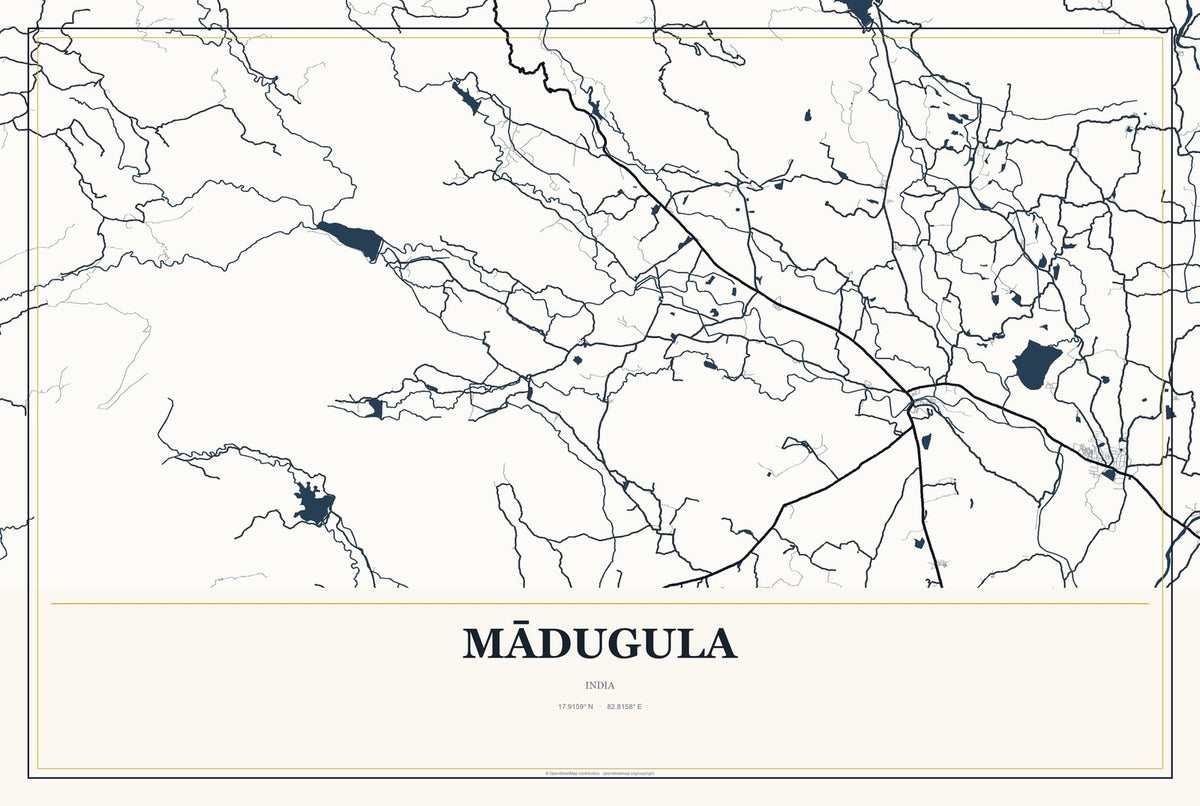 Mādugula, India City Map Aluminum Sign in Citrine Modern style