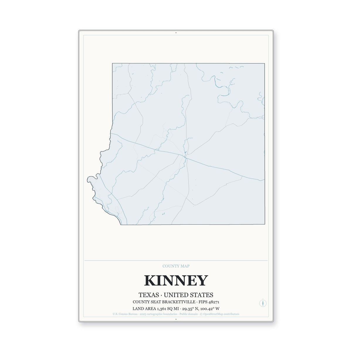Kinney County, Texas Map Aluminum Sign in Gallery Air style