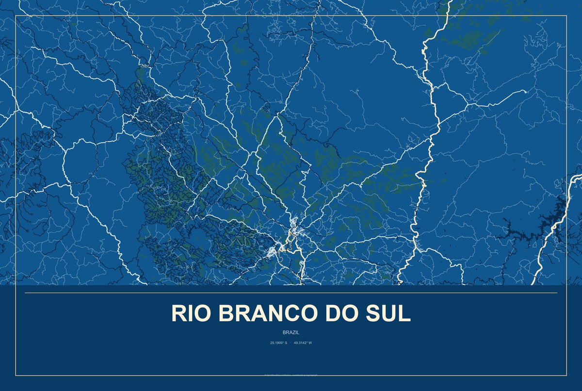 Rio Branco do Sul, Brazil City Map Aluminum Sign in Harbor Cobalt style