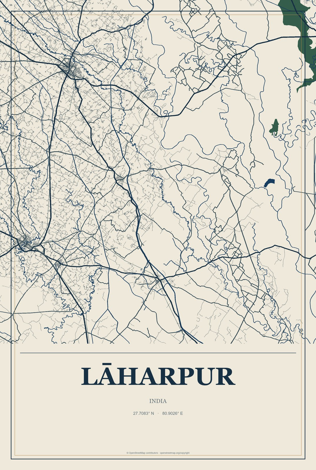 Lāharpur, India City Map Aluminum Sign in Coastal Cutout style