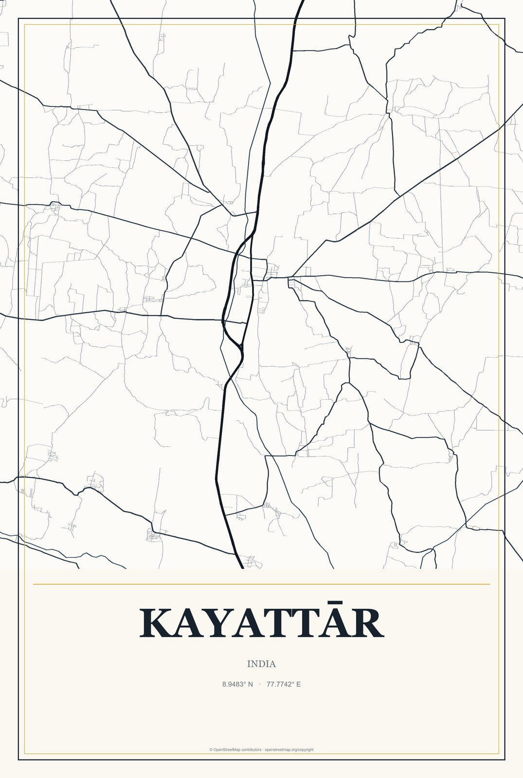 Kayattār, India City Map Aluminum Sign in Citrine Modern style