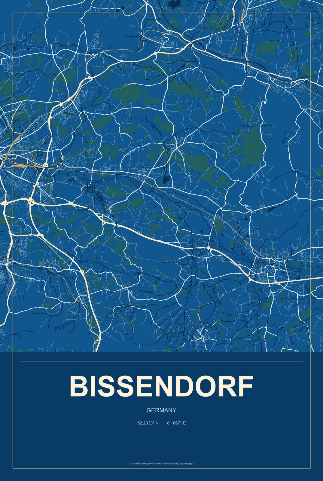 Bissendorf, Germany City Map Aluminum Sign in Harbor Cobalt style