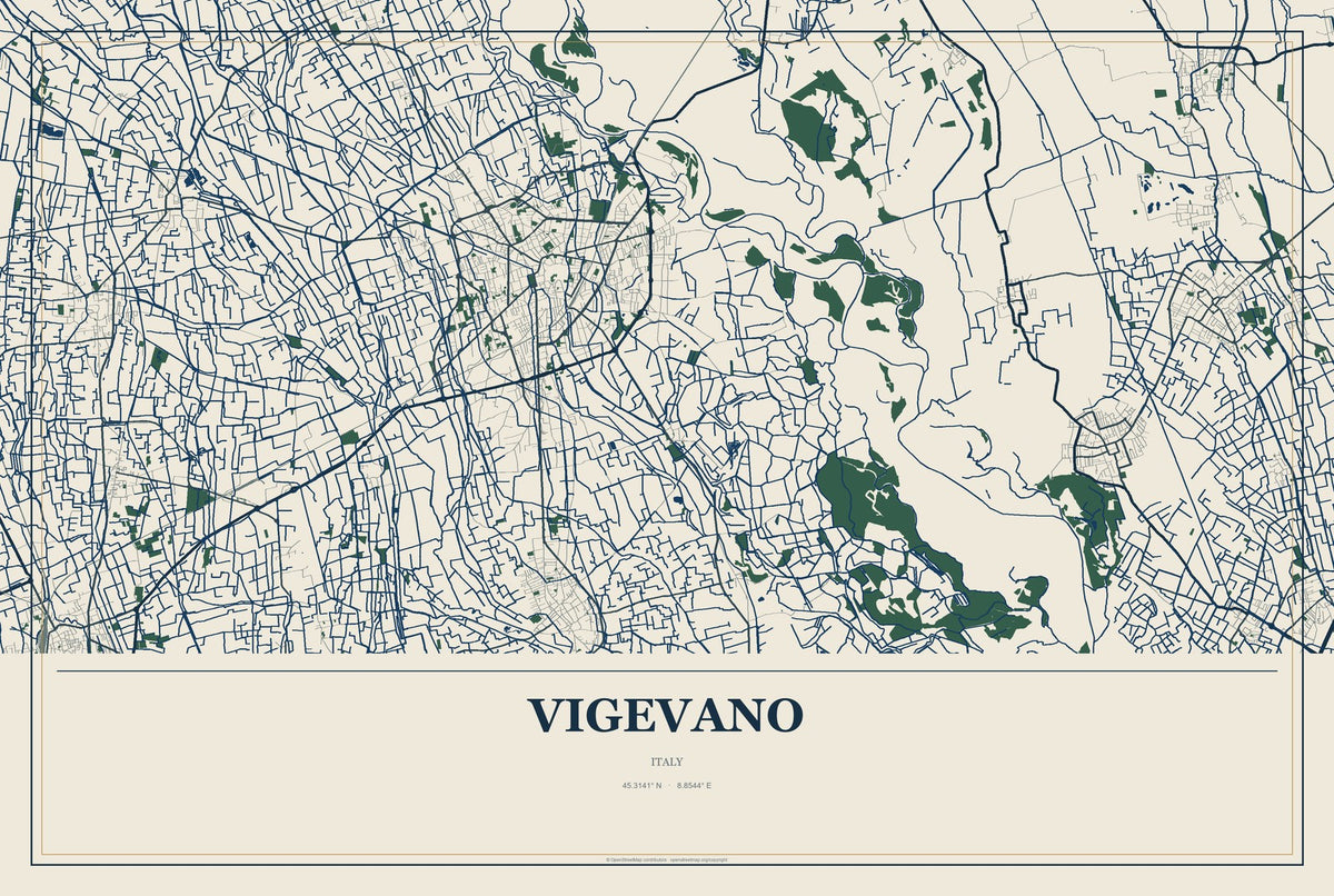 Vigevano, Italy City Map Aluminum Sign in Coastal Cutout style