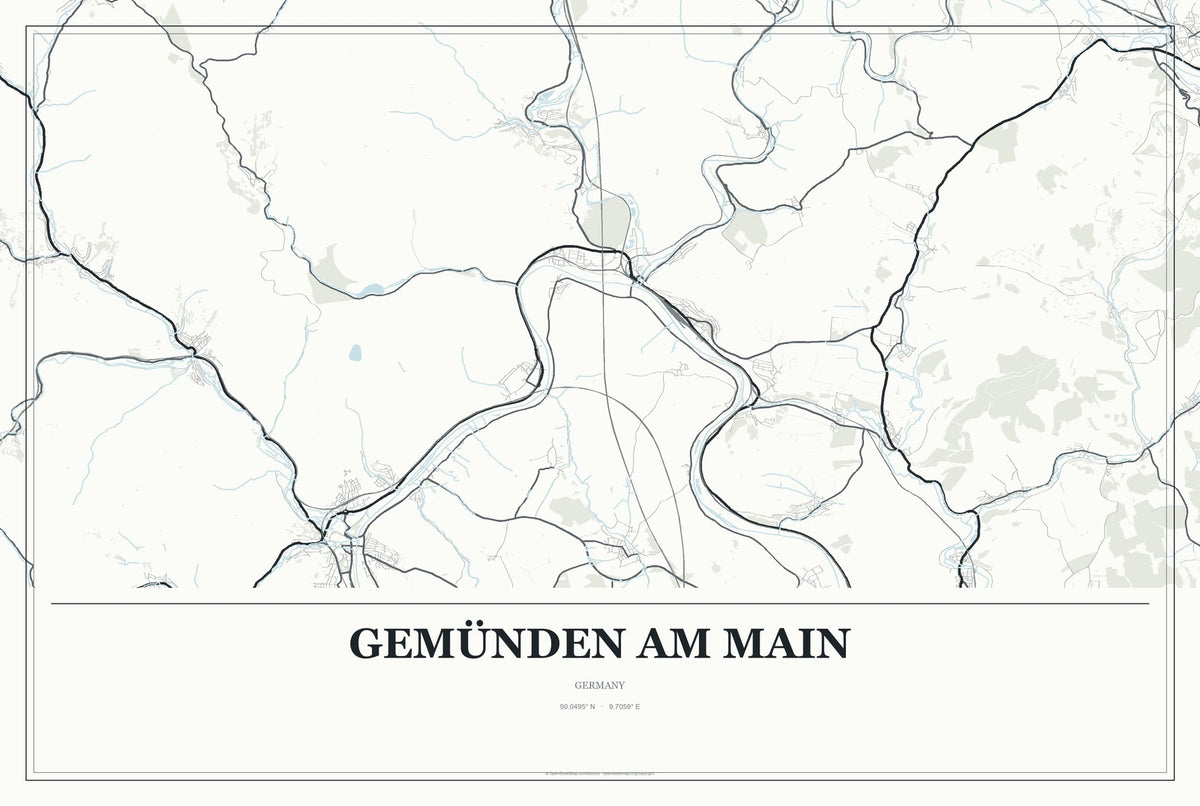 Gemünden am Main, Germany City Map Aluminum Sign in Gallery Air style