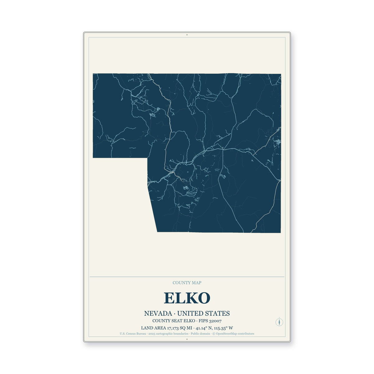 Elko County, Nevada Map Aluminum Sign in Coastal Cutout style