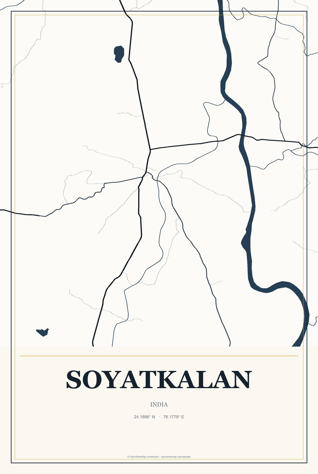 Soyatkalan, India City Map Aluminum Sign in Citrine Modern style