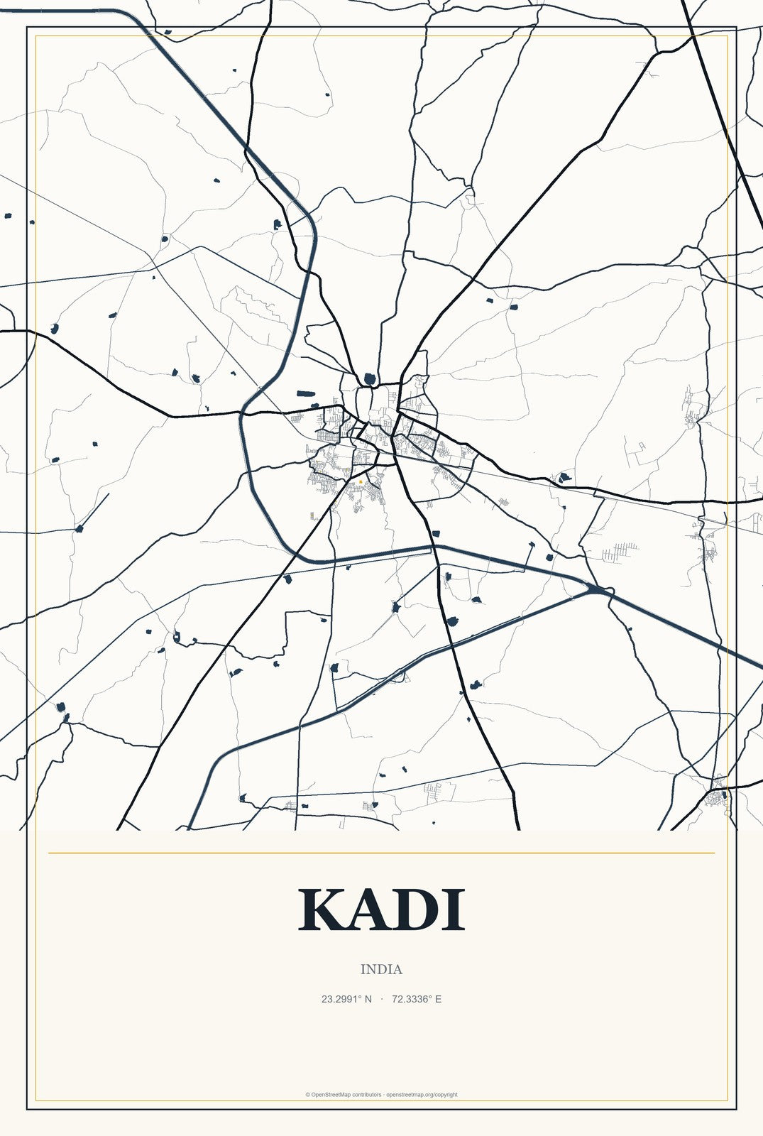 Kadi, India City Map Aluminum Sign in Citrine Modern style