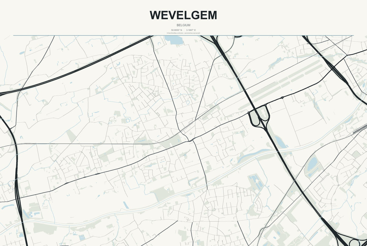 Wevelgem, Belgium City Map Aluminum Sign in Headline Atlas style