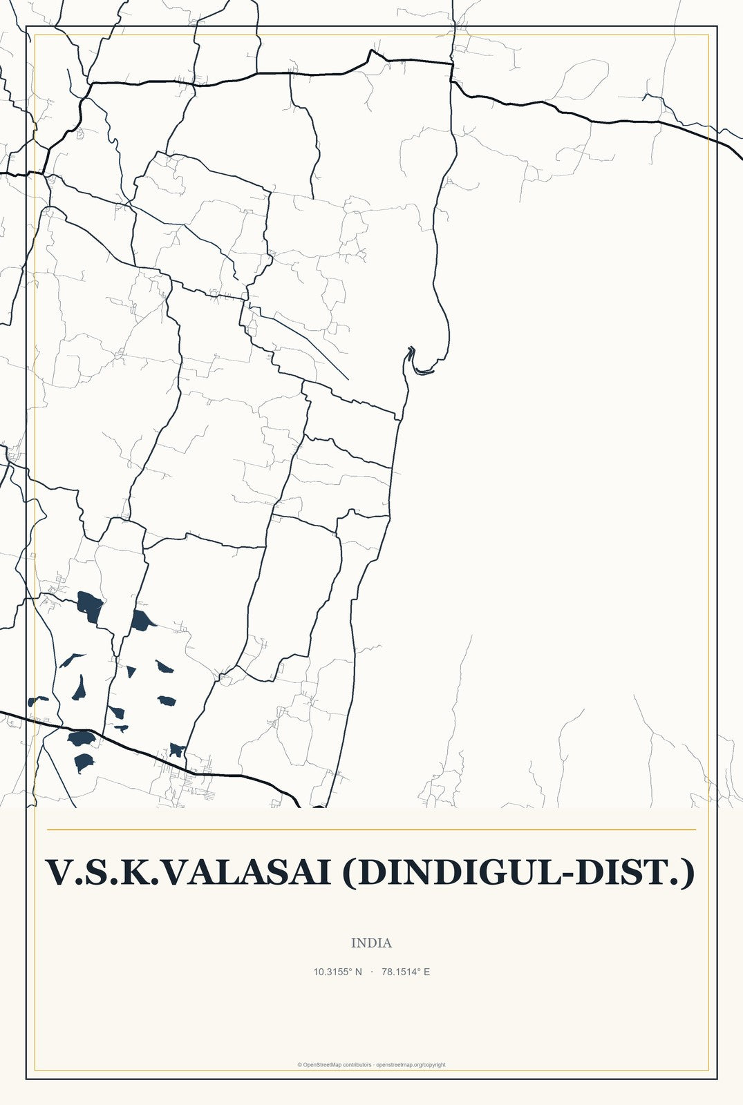 V.S.K.Valasai (Dindigul-Dist.), India City Map Aluminum Sign in Citrine Modern style