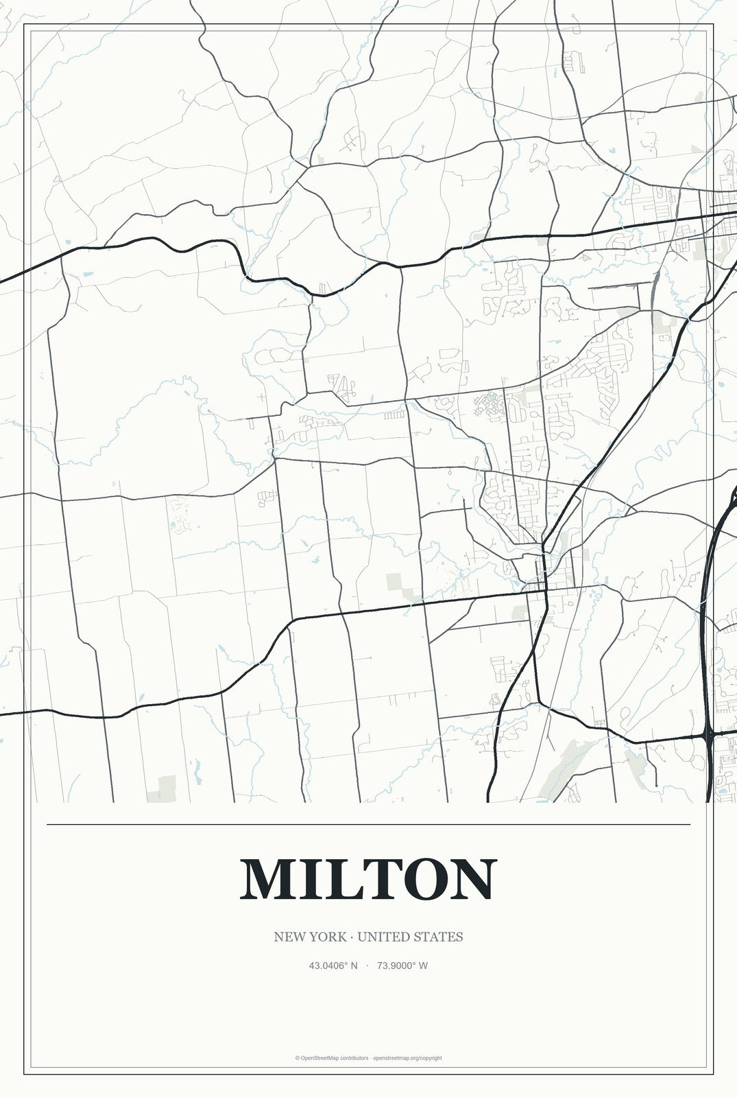 Milton, New York City Map Aluminum Sign in Gallery Air style